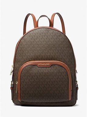 Michael Kors Brown Signature Logo Backpack with Tan Trim